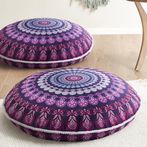 Codi Meditation Floor Pillow Set of 2, Round Large Pillows Seating for Adults, Bohemian Mandala Circle Cushion for Outdoor Fireplace Yoga Living Room, 32 Inch, Memory Foam Added, Purple Orchid NEW