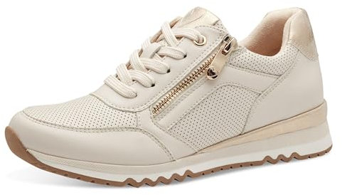 MARCO TOZZI Damen Sneaker flach mit Reißverschluss Vegan, Beige (Cream/Gold), 37 EU