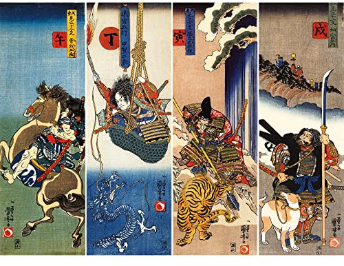 Bristlegrass Wooden Jigsaw Puzzles for Adults 1000 Pieces and up Japanese Dragon Tiger Ukiyo-e Kuniyoshi Kakegawa Japanese Samurai Painting Gifts Decorative Painting Puzzles (1000pcs)