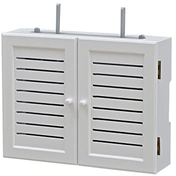 XINBALOVE WiFi-Router-Aufbewahrungsboxen, Router verstecken,Wandbehang, WiFi-Router-Regal, TV-Set-Top-Aufbewahrungsbox, Holzkiste, Kabeldrahthalterung-White||Small