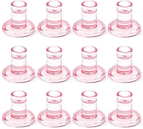 Lot de 12 bougeoirs en cristal de verre transparent pour centre de table à manger, plus adaptés pour les mariages - Rose pâle