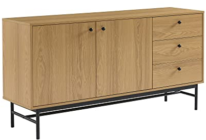 BAÏTA Anrichte, niedrig, Eichenoptik, Metallfüße, 150 cm, Schwarz