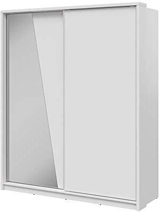 MINIO go for it - Zweitüriger Kleiderschrank ERTA 25, Schiebetürenschrank mit Spiegel, 180 cm, Farbe: Weiß matt