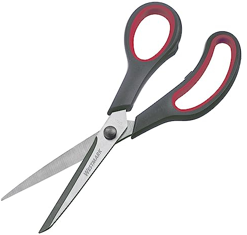 Westmark Haushaltsschere 21 cm – Allzweckschere ideal für das Schneiden von Kunststoff, Papier, Pappe und mehr – rostfreier Edelstahl, PP, TPR, schwarz, rot