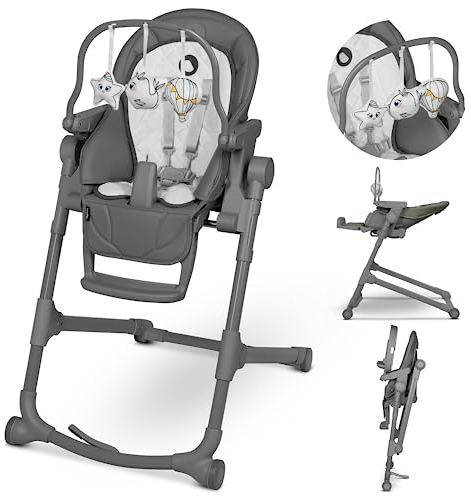 LIONELO Cora Plus 2 in 1 Kinderhochstuhl 6-36 Monate/15 kg, Klappbarer Kinderhochstuhl mit Liegefunktion bis 9 kg, Höheneinstellung, Spielbogen