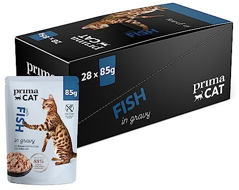 PrimaCat - Klassisches Nassfutter für Katzen, Geschmacksrichtung Fisch in Bratensoße, 28 x 85 g