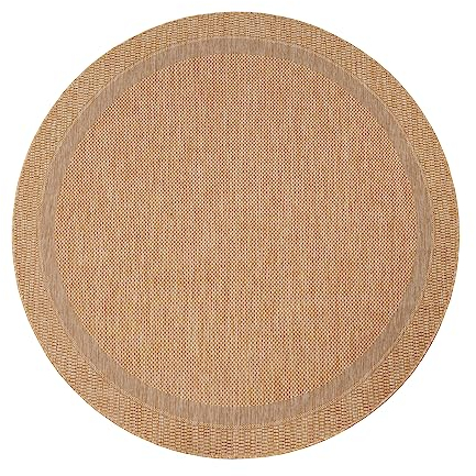 Paco Home Outdoor Teppich rund wetterfest & pflegeleicht Flachgewebe in Sisal-Optik mit Bordüre UV-beständig Modern für Balkon, Terrasse, Garten, Wohnzimmer, Grösse:80 cm Rund, Farbe:Beige