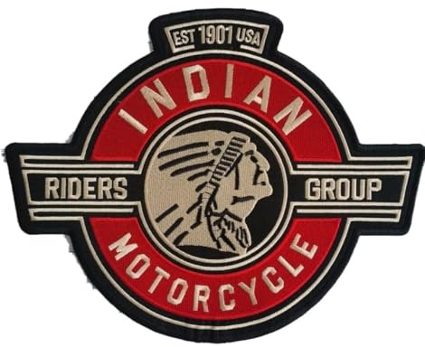 SUMA SHOP - Aufnäher, Indian Motorräder, Motorradaccessoires, gestickter Aufnäher, rot, 28 x 22 cm