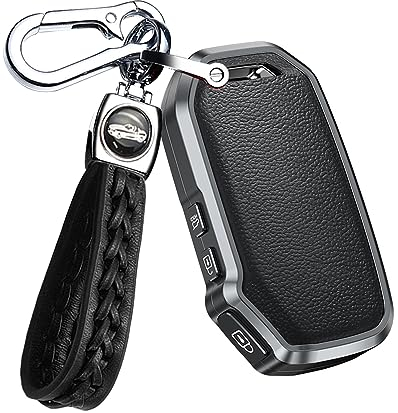ontto Autoschlüssel Hülle Schlüsselhülle Passt für Kia Sportage Sorento K4 Cerato Forte Stonic Soul K3 Telluride SX Ceed Seltos Schlüsselanhänger Metall Leder Schlüssel Schutz Etui 3 Taste-A Schwarz