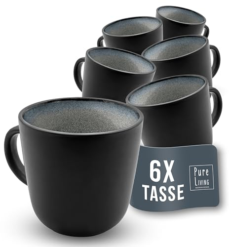 Ibiza Set of 6 Stoneware Mugs - Modern, Dishwasher, and Microwave-Safe - Stylish Coffee Mug Set - Coffee Cup - Cool Tea and Coffee Mug Set - Pure Living in Dark Grey