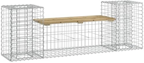 vidaXL Rustic Farmhouse Style Garden Bench with Planter Boxes, Gabion Design with Galvanised Steel Base, Impregnated Pinewood, Brown