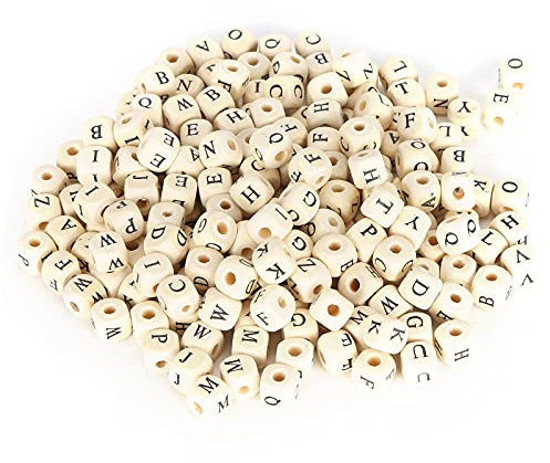 Holz-Buchstaben-Perlen, 300 Stück, 4 mm, Würfel mit Rundem Loch für DIY Schmuck und Kunsthandwerk