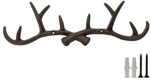 Woodside 10 Hook Cast Iron Wall Mounted Deer Antler Hanging Hooks, Coat Hanger Rack for Jackets, Hats, Keys