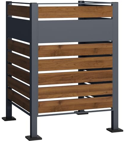 Wiltec Cache-Poubelle – 905 x 905 x 1200 mm – pour Une Poubelle de 60 à 240 L – Design Bois – en Acier – avec 3 parois – Clôture Range Coffre Poubelle combinable