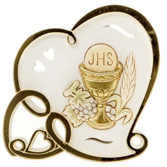 PuntoCasaStore Golden Icône Coeurs Calice Première Communion H.8 CM Bonbonnière