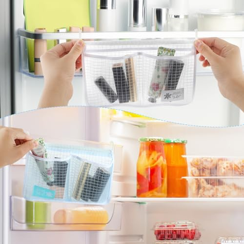 Giantree 2 Stück Kühlschrank Aufbewahrungsnetztasche zum Aufhängen, Fridge Organizer BoxenKühlschrank Doppelfach hängende Aufbewahrungstasche Netztasche für Küchen Kühlschrank Schränke