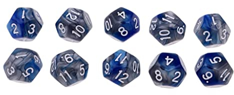 Aymzbd 10PCSMulti Sided Polyhedral D12 für Spiele, Blau + Grau