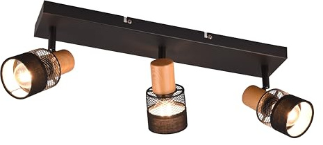 Trio Leuchten Spotbalken Nandini 811700332, Metall Schwarz matt, Holz, Schirm Stoff/Metall Schwarz, exkl. 3x E14