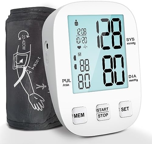 Misuratore di pressione arteriosa, misuratore di pressione arteriosa da braccio Misuratore di pressione arteriosa digitale, bracciale regolabile e display retroilluminato per anziani,uso domestico