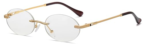 YAMEIZE Lunettes de Soleil Rétro en Métal Petites et Ovales - pour Femmes Hommes Vintage Sans Monture Petites et Rondes pour la Conduite en plein air