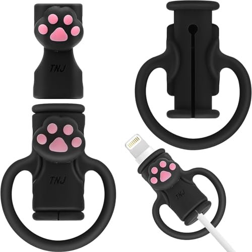Cable Protector for iPhone Charger, SAISN Silicone Charger Cord Protector Cute Black Cat Claws Wire Protector 2 in 1 Flexible Cable Protectors for Cords Anti-Break Charging Cable Cord Saver Winder