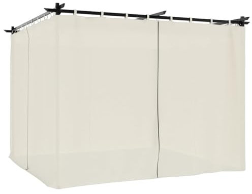 vidaXL Pavillon, Pergola mit Vorhängen Schiebedach, Sonnenschutz Überdachung für Terrasse Garten, Gartenpavillon Terrassendach Gartenzelt, Creme 3x3m Stahl