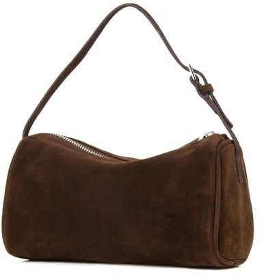 DONNAIN Lederhandtasche Damen Echtleder, Premium Wildleder Tasche Damen, Kleine Umhängetasche Leder, Modisch Crossbody Bag Leder, Elegant Suede Bag mit Verstellbarem Riemen, Kaffee