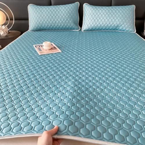 Weiche, Dicke 4 mm Latexfüllung, Sommerbettmatte und Kissenbezug, glattes, kühles Bettlakenset, Schlafkühlmatten, Eisseide, 6, 180 x 200 cm, 3-teiliges Set