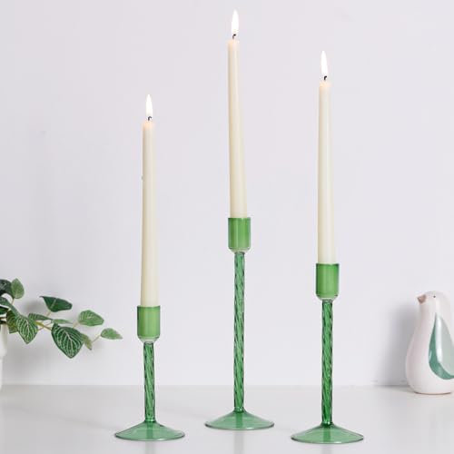Hewory Kerzenständer Glas Kerzenhalter Stabkerze: 3er Set Kerzenständer Stabkerzen Grün Vintage Deko Wohnzimmer Aesthetic Deko Weihnachten Modern Stabkerzenhalter für Hochzeit Tischdeko
