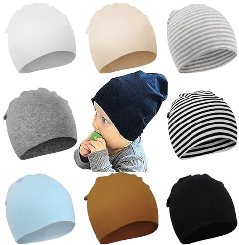 DRESHOW 8 Stücke Unisex Mütze Hut Junge Frühling Mützchen Kleinkind Wendemütze Jersey Slouch Beanie Bekleidung Infant Kindergarten