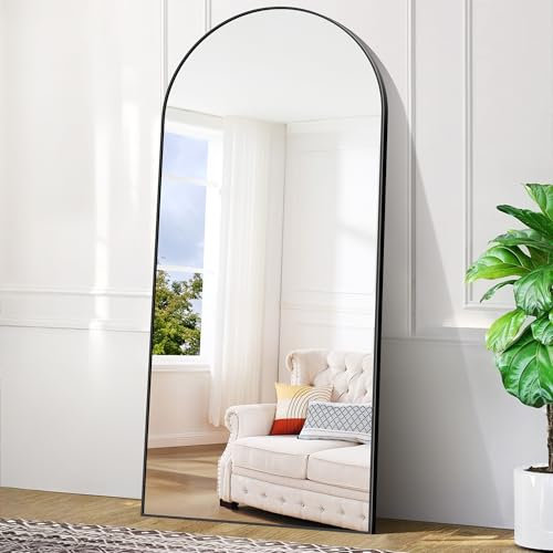 BONEWEI Bogen Ganzkörperspiegel, 192x85cm Gewölbter Standspiegel, Schwarz an der Wand montiert, lehnend, Bodenspiegel Ganzkörper, Großer Wandspiegel mit MetalleRahmen für Wohnzimmer, Schlafzimmer