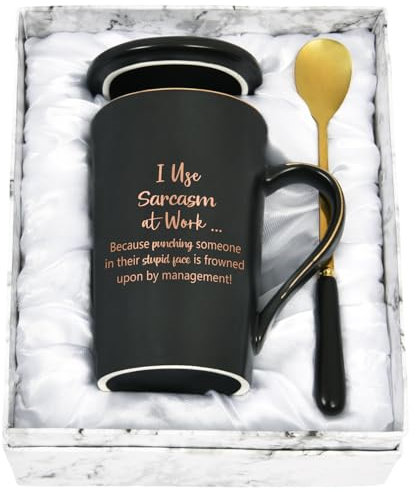 Joymaking Coffee Mug Funny Mugs for Men Women Novelty Mugs Gifts for Work Colleagues - I Use Sarcasm at Work - Funny Boss Gifts Mug, 14Oz Black