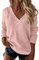BOTCAM Jersey de punto para mujer, cuello de pico, informal, cálido, parte superior, monocolor, elegante, sudadera de invierno, cálido, corte ajustado, prendas de punto, camisetas a la moda y