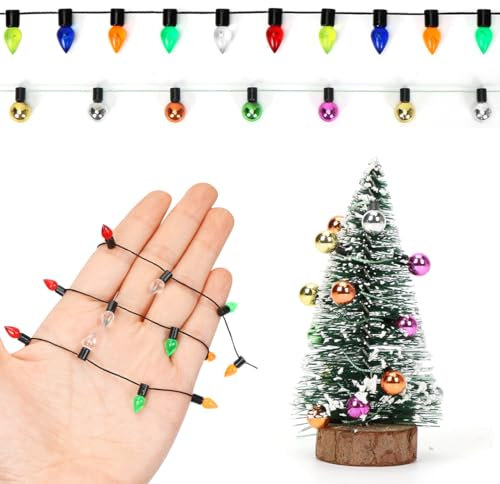 Capaneus Wichtel Zubehör Weihnachten，2 Stück Puppenhaus Weihnachten Lichterkette, 100cm Wichtel Zubehör Lichterkette,Zubehör Puppenhaus, Miniatur Puppenhaus Möbel Lampe für Wichtel Puppenhaus Möbel
