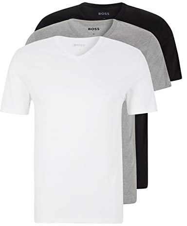 BOSS Herren Classic T-Shirts Kurzarm Shirts Pure Cotton V-Neck 3er Pack, Farbe:Mehrfarbig, Artikel:-999 Black/White/Grey, Größe:XL
