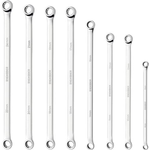BINGCOBBER Doppel Ringschlüssel Satz,8-tlg Extra langer Schraubenschlüssel, CV-Stahl 8mm-24mm