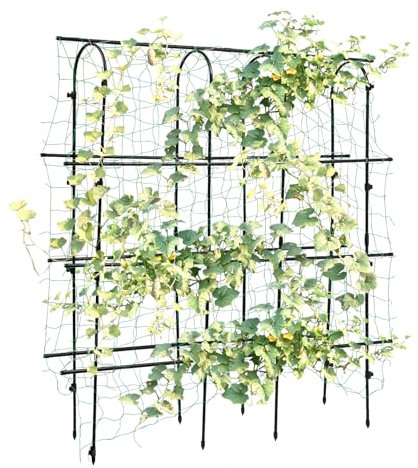 Rankgitter Metall, Rankhilfe für Kletterpflanzen, Kletterspalier mit Netz, Garten Rankhilfe, Gartengurkengitter, für Rosen und Blumen, Gemüse, Obst, Reben