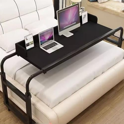 BLHKBAIKBN Tavolo da Letto con Ruote, scrivania per Computer Mobile Regolabile in Altezza e Lunghezza, Carrello per Laptop, Tavolo Medico con Ruote, Vassoio per Alimenti, Tavolo Medico con Ruote