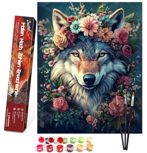 Bougimal Peinture par Numero Adulte Animal, Sans Cadre inclure Pinceaux et Acryliques Peintures - 40x50 cm, Loup 3