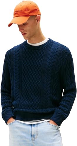 Tommy Jeans Jersey Hombre Cable Knit Sweater con Punto Trenzado, Azul (Dark Night Navy Tonal), M