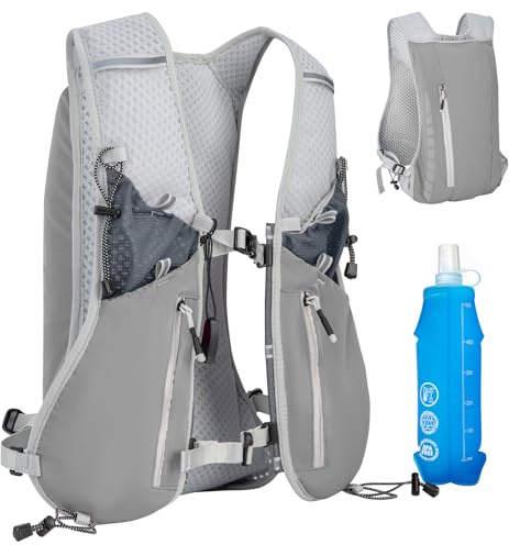 Sac à Dos de Course Ultraléger, Gilet Running avec Bouteille d'eau de 500 ML, Sac à Dos d'Hydratation, Réfléchissant Gilet Course a Pied Femme Homme pour Marathon, Cyclisme, Plein Air