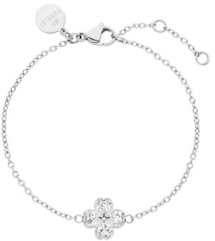 Purelei® Cuore Armband – Elegantes Ankerketten-Armband mit Kleeblatt-Anhänger aus Zirkonia-Herzen (Silver)