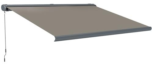 Outsunny 4 x 3(m) Full Cassette Electric Awning with Remote Controller, Aluminium Frame DIY Retractable Garden Awning, UPF50+ Sun Shade Canopy for Deck Door Window, Light Grey