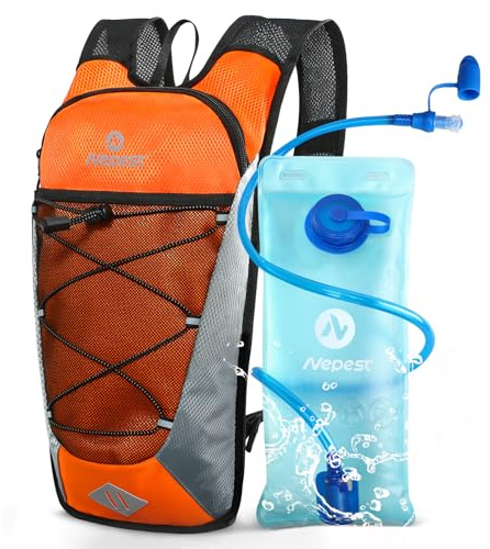 Nepest 6L Fahrradrucksack mit 2L Trinkblase – Leicht & Atmungsaktiv,Orange | Verstellbare Gurte, Aerodynamisch, Wasserdicht , 2L BPA-freie Blase, Soft-Biss, MTB, cycling, bike, biking, Laufen, Skifahren
