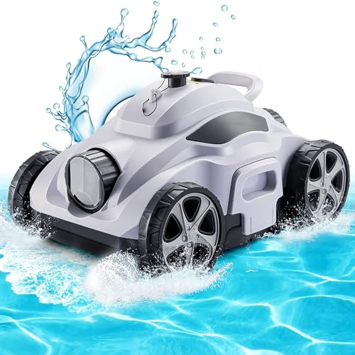 Robot pulitore per piscine senza fili, aspirapolvere per piscine con motori a doppia trazione, tecnologia di parcheggio automatico, leggero, perfetto per piscine piatte fuori terra/interrate fin
