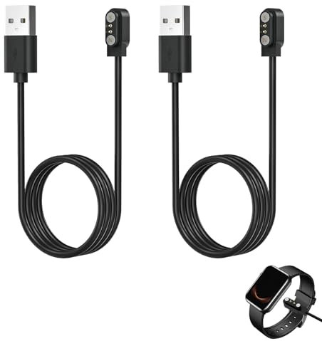 2 Pièces Universel Chargeur Montre Connectée, 2 Pin 2.84mm Magnétique Chargeur pour Smartwatch, Câbles Magnétiques de 60cm, Compatible avec Smartwatch à Broches de 2.84mm, Charge Rapide et Sécurisée