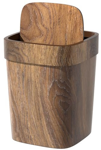12L Vintage Small Trash Can, Wood Grain Rectangular Waste Bin with Swing Lid, Odor Controlling Removable Inner Bucket, Stylish Garbage Can for Farmhouse Kitchen Bathroom Bedroom Decor