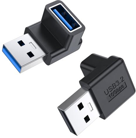 MOGOOD 90 Grados USB 3.2 Adaptador 10Gbps, 2 Pack Arriba y Abajo ángulo USB A Macho a Hembra Conector USB L Forma Extender Admite Transferencia de Datos Compatible con PC, Disco Duro, Teclado