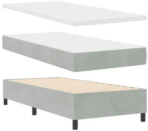 vidaXL Boxspringbett mit Samtmatratze & Bank Hellgrau 90X190 cm | Modernes Diamantblockdesign inklusive Montagewerkzeugen, perfekt für Schlafzimmer und Gästezimmer