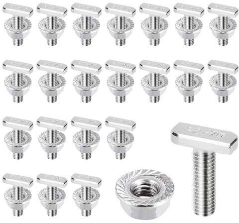 22 Stück Hammerkopfschrauben M8x20mm, Edelstahl A2-70 Hammerkopfschrauben | T Schrauben mit Sperrzahnmuttern Flanschmutter, M8 Schrauben für PV Solar Montageschienen Photovoltaik Gewächshaus